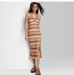 Nwt Women's Crochet Slip Dress - Wild Fable Multicolor Striped Slit Side